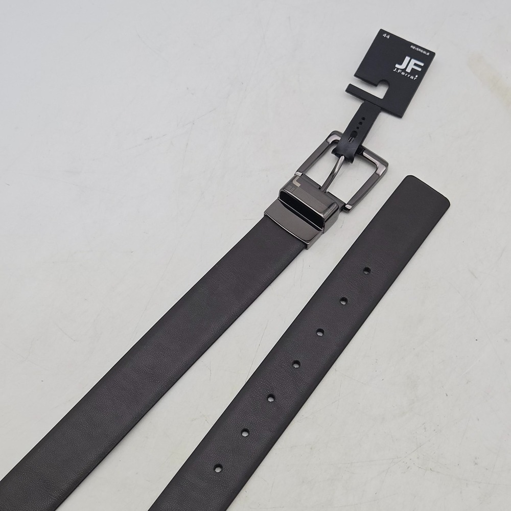 J. Ferrar Belt Black Grey Reversible Syn Leather Mens 44 Gunmetal Buckle New
